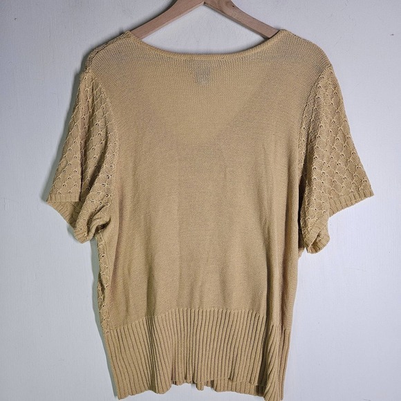 Boho Beaded Short Sleeve Sweater Top V-Neck Women's 2X Plus Tan Orange - Picture 8 of 8
